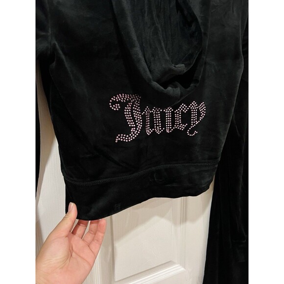 NWT Size L Juicy Couture Velour Bling Tracksuit Black With Pink Rhinestone Y2K - Picture 5 of 8